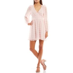 NWOT! Spring Pink Puff Long-Sleeve Women's V-Neck Open-Back Dot Babydoll Dress 9
